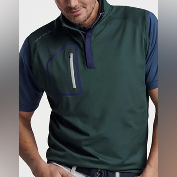Peter Millar Balsam Green Forge Performance Quarter-Zip Vest Golf Green Blue - Picture 2 of 6